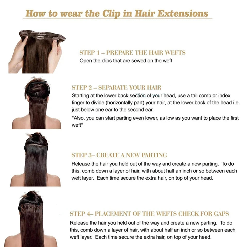 S-noilite 7Pcs/Set Clip In Hair Extensions Human Hair Natural Extension Hair Clips 15"-22" Thin Full Head Clip In Natural Hair