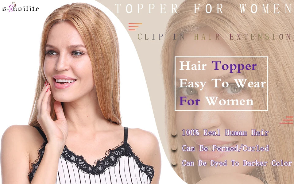S-noilite 15x16cm Silk Top Hair Toppers Human Hair Silk Base Scalp Topper Wigs 5 Clips In Hair Extension Natutal Hair Piece