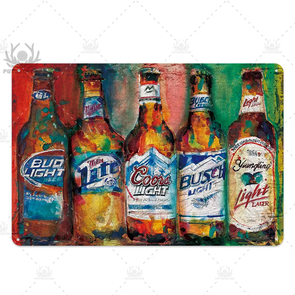 Funny Beer Metal Sign Plaque Vintage Pub Tin Wall Decor Several Styles, for Bar Man Cave Hand Painted Technique US Warehouse