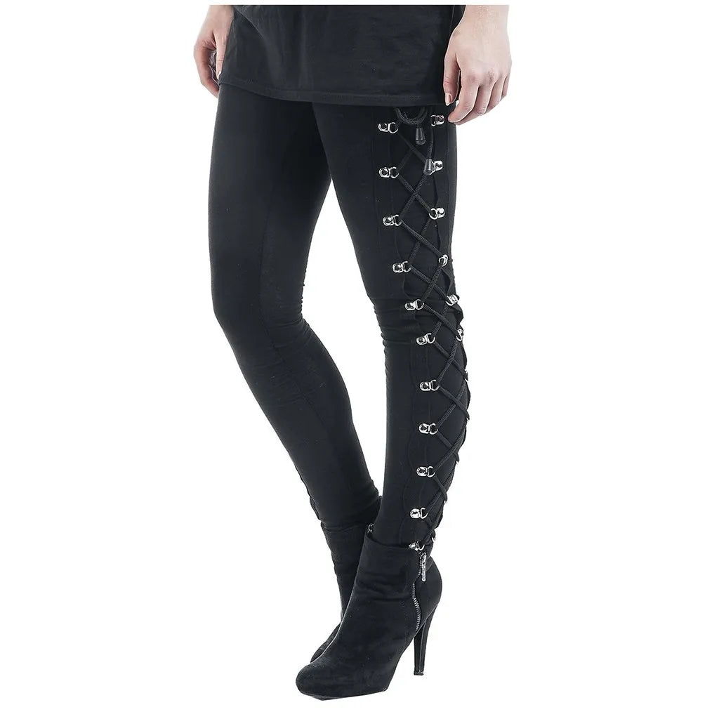 Gothic Leggings Black Vintage Women Punk Lace Up Bottoms Steampunk Pants Leggins Mujer Women Long Pencil Pants Trousers лосины