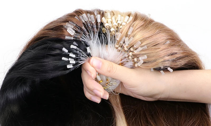 MRS HAIR Human Hair Micro Loop Extensions Easy Install At Home Micro Loop Hair Extensions Blonde Brown Black Straight 30g/pack
