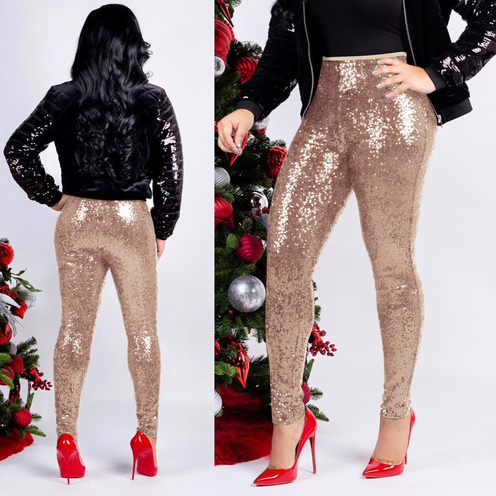 Women's Skinny Leggings Fashoin Sequined Stitching Trousers Party Clubwear Leggins slim  Hip Lifting Long Pants Lady Streetwear