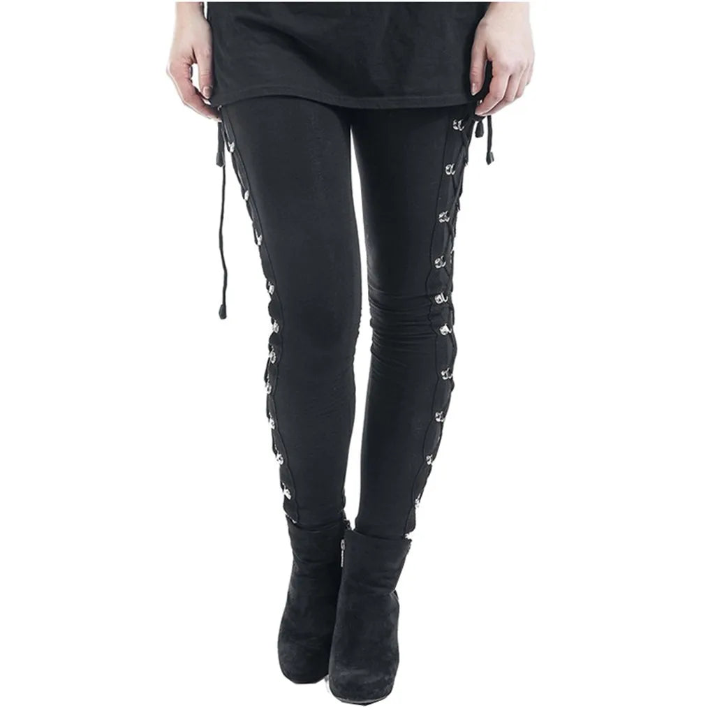 Gothic Leggings Black Vintage Women Punk Lace Up Bottoms Steampunk Pants Leggins Mujer Women Long Pencil Pants Trousers лосины