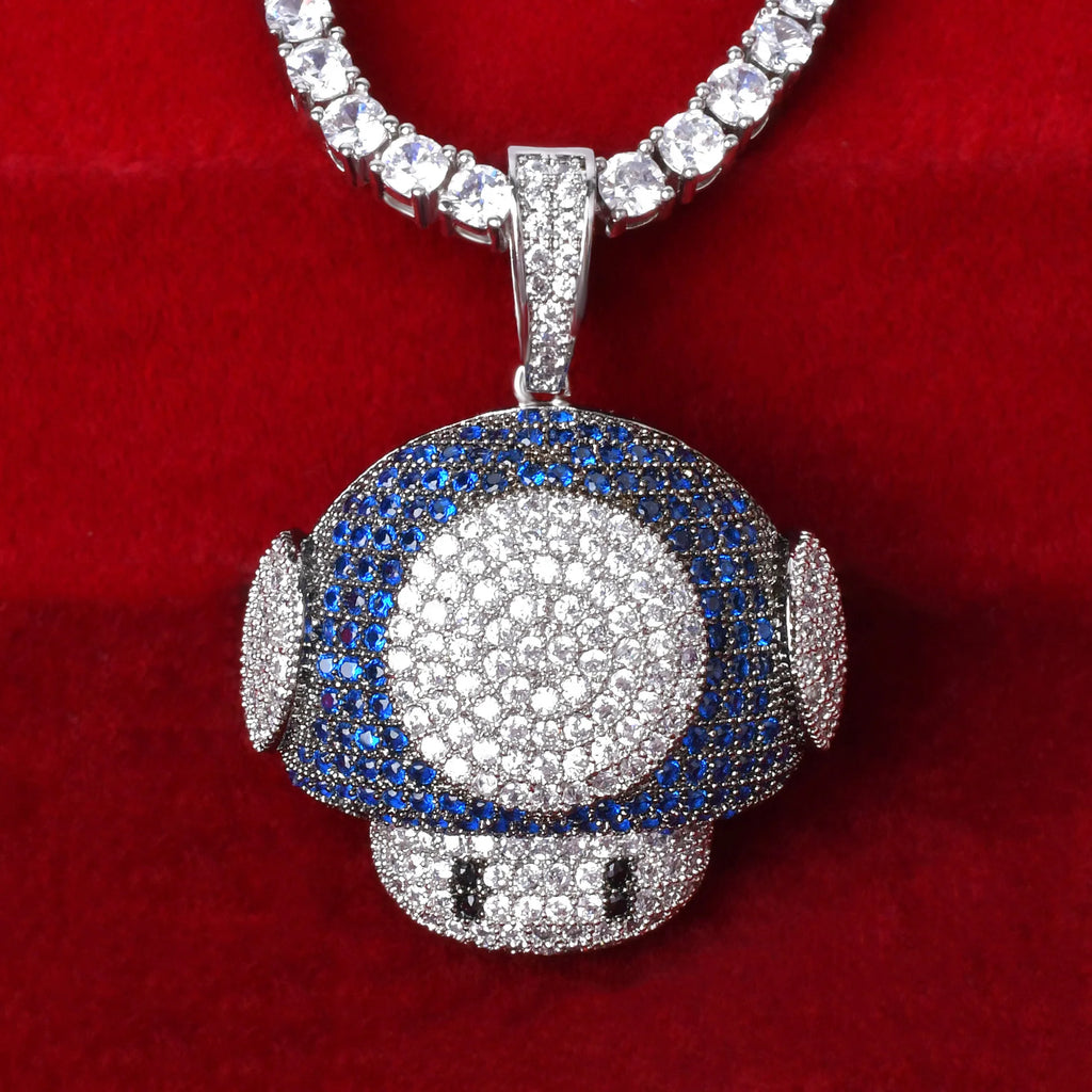 Mushroom Shape Pendant Necklace for Men Mixed Color Hip Hop Jewelry Blue Color