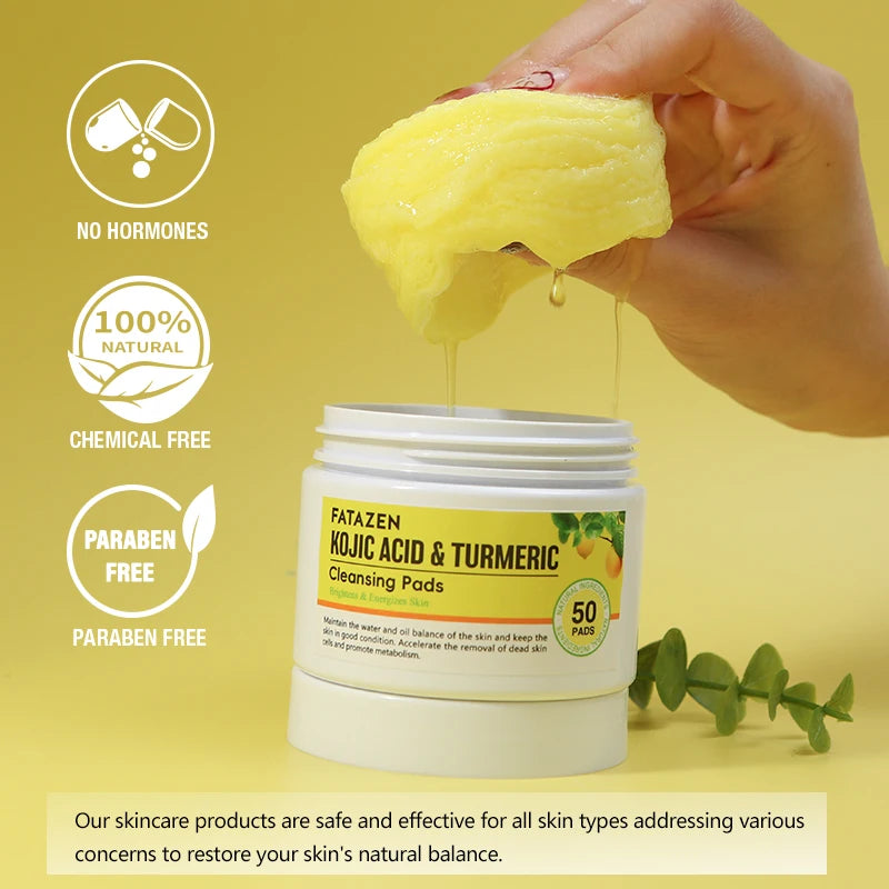OEM Best Selling Facial Cleaning  Exfoliation Whitening Turmeric Kojic Acid Turmeric Kojic Pads 50 Tablets Cleansing Cotton