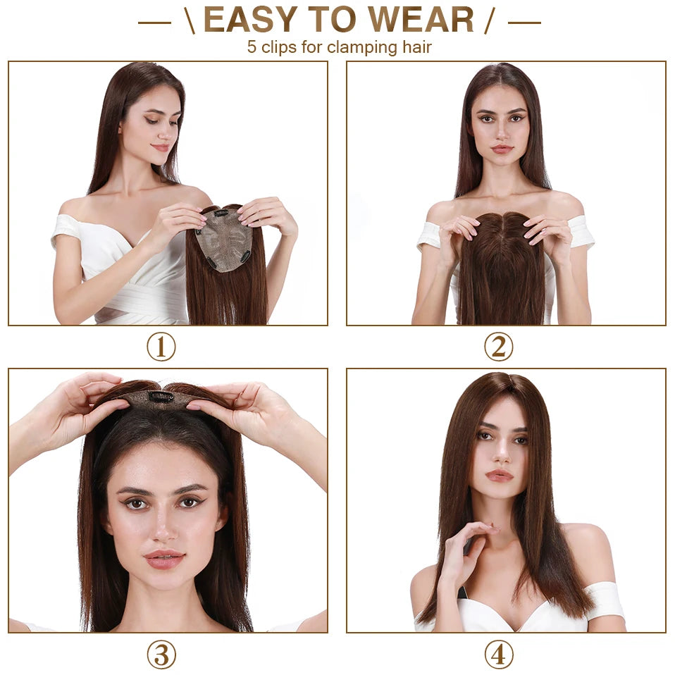 S-noilite 15x16cm Silk Top Hair Toppers Human Hair Silk Base Scalp Topper Wigs 5 Clips In Hair Extension Natutal Hair Piece