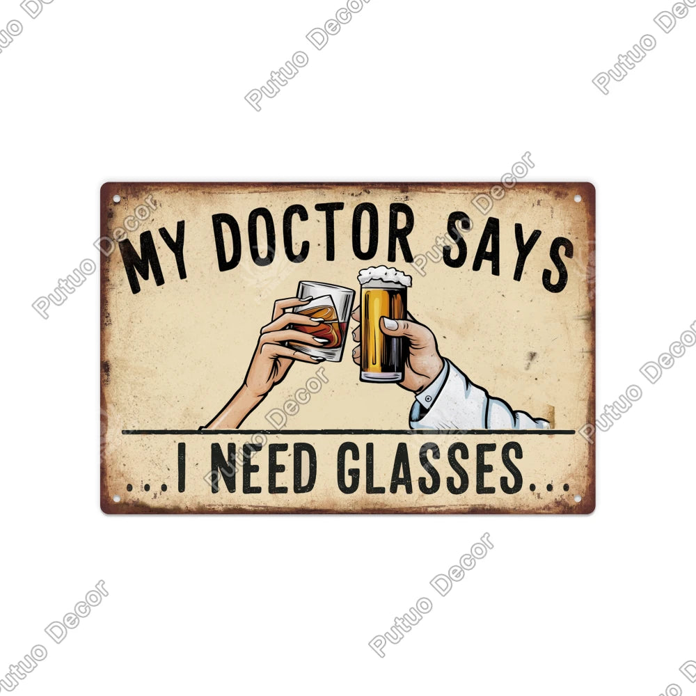 Funny Beer Metal Sign Plaque Vintage Pub Tin Wall Decor Several Styles, for Bar Man Cave Hand Painted Technique US Warehouse