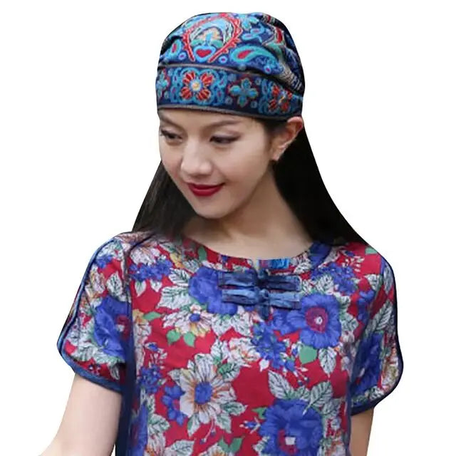 Women Mexican Style Ethnic Vintage Embroidery Flowers Hat Red Print hats for women Beanies Hats