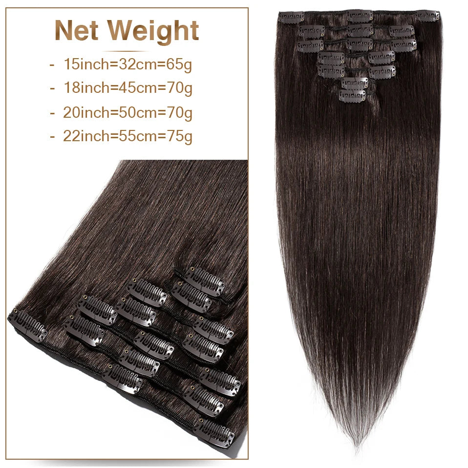 S-noilite 65g Clip In Hair Extensions Human Hair Natural Extension Hair Clips 7Pcs/Set 15"-22" Full Head Clip In Natural Hair