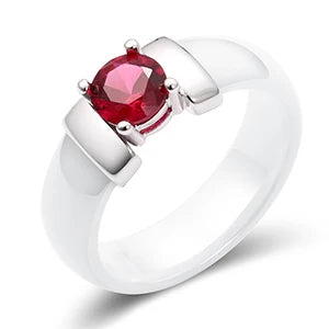 6mm White Black Ceramic Rings Plus Red Cubic Zirconia For Women Gold Color Stainless Steel Women Wedding Ring Engagement Jewelry