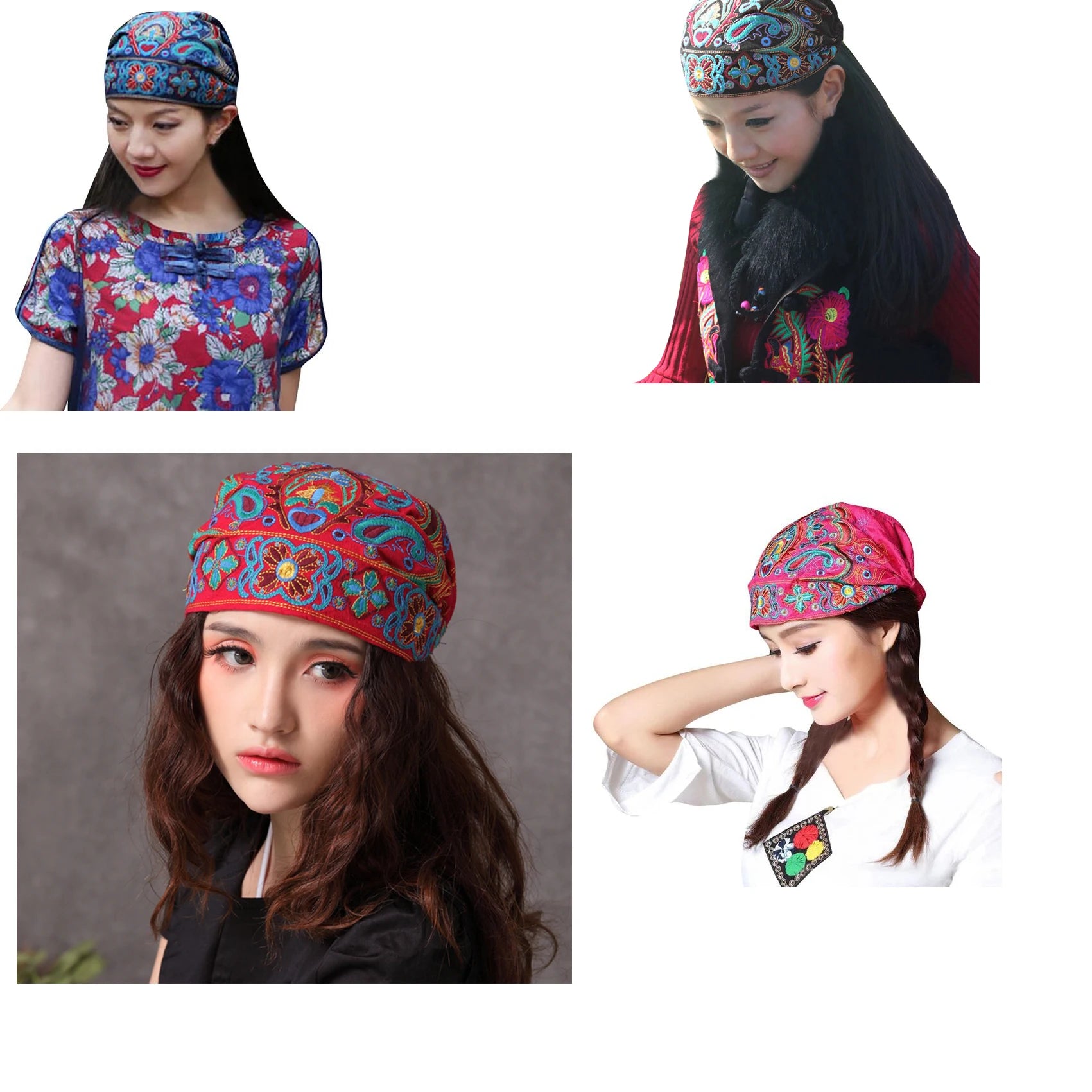 Women Mexican Style Ethnic Vintage Embroidery Flowers Hat Red Print hats for women Beanies Hats
