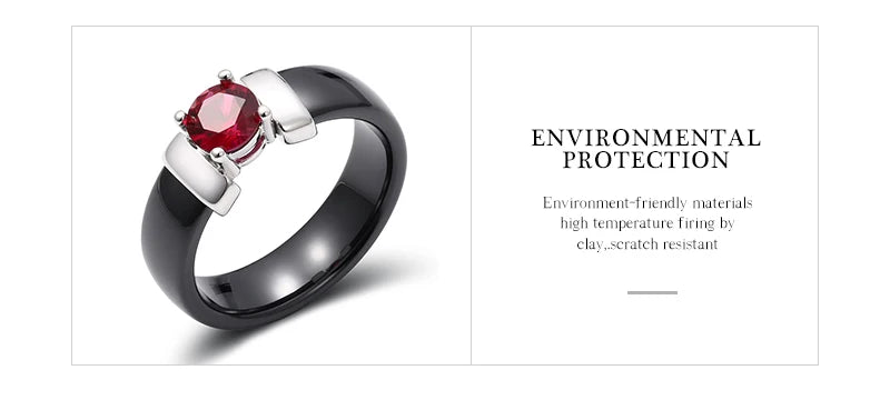 6mm White Black Ceramic Rings Plus Red Cubic Zirconia For Women Gold Color Stainless Steel Women Wedding Ring Engagement Jewelry