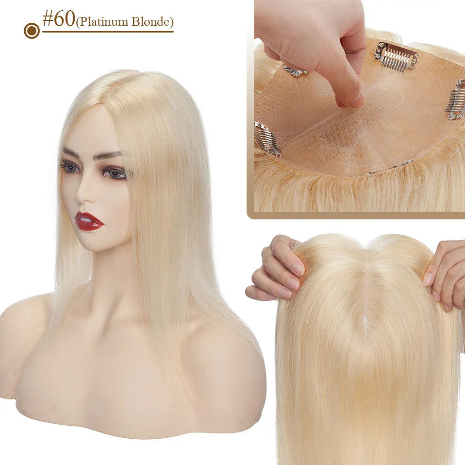 S-noilite 15x16cm Silk Top Hair Toppers Human Hair Silk Base Scalp Topper Wigs 5 Clips In Hair Extension Natutal Hair Piece