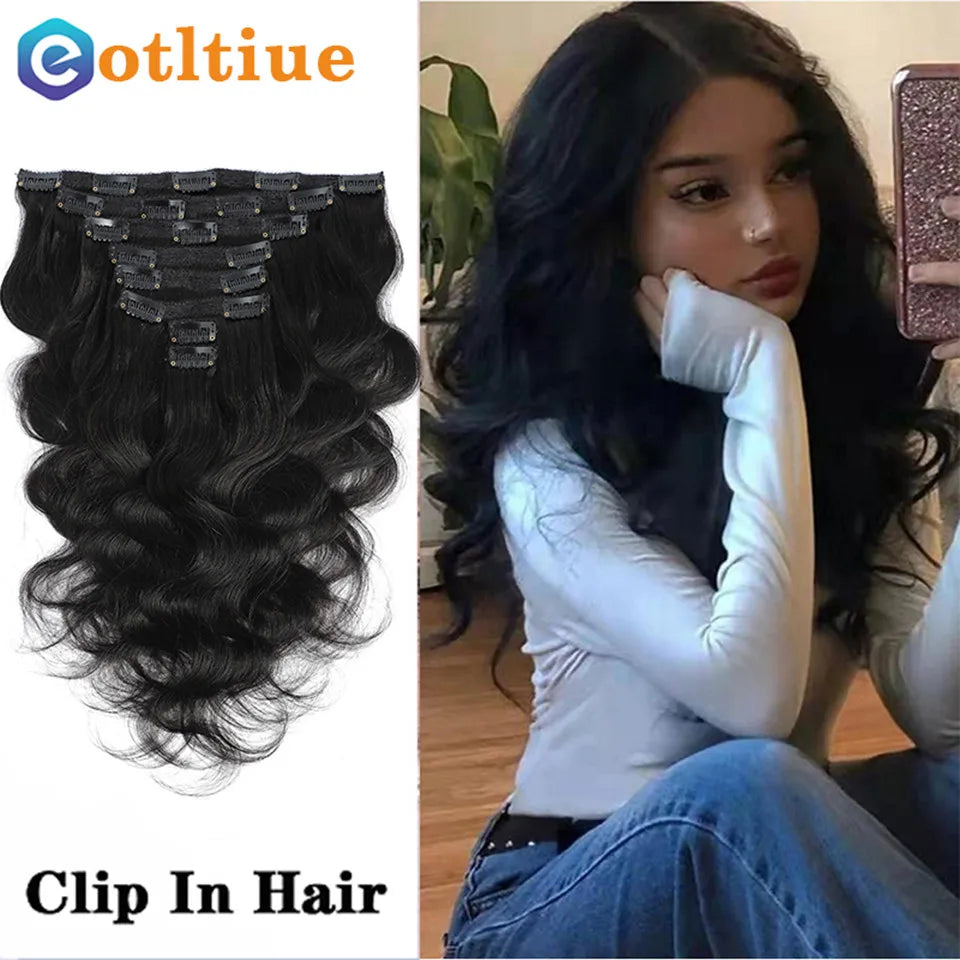 Body Wave Clip in Hair Extension Human Hair Natural Black Wavy Clip in Hair Extensions for Women 8pcs 120g/set Hair Accessorieen