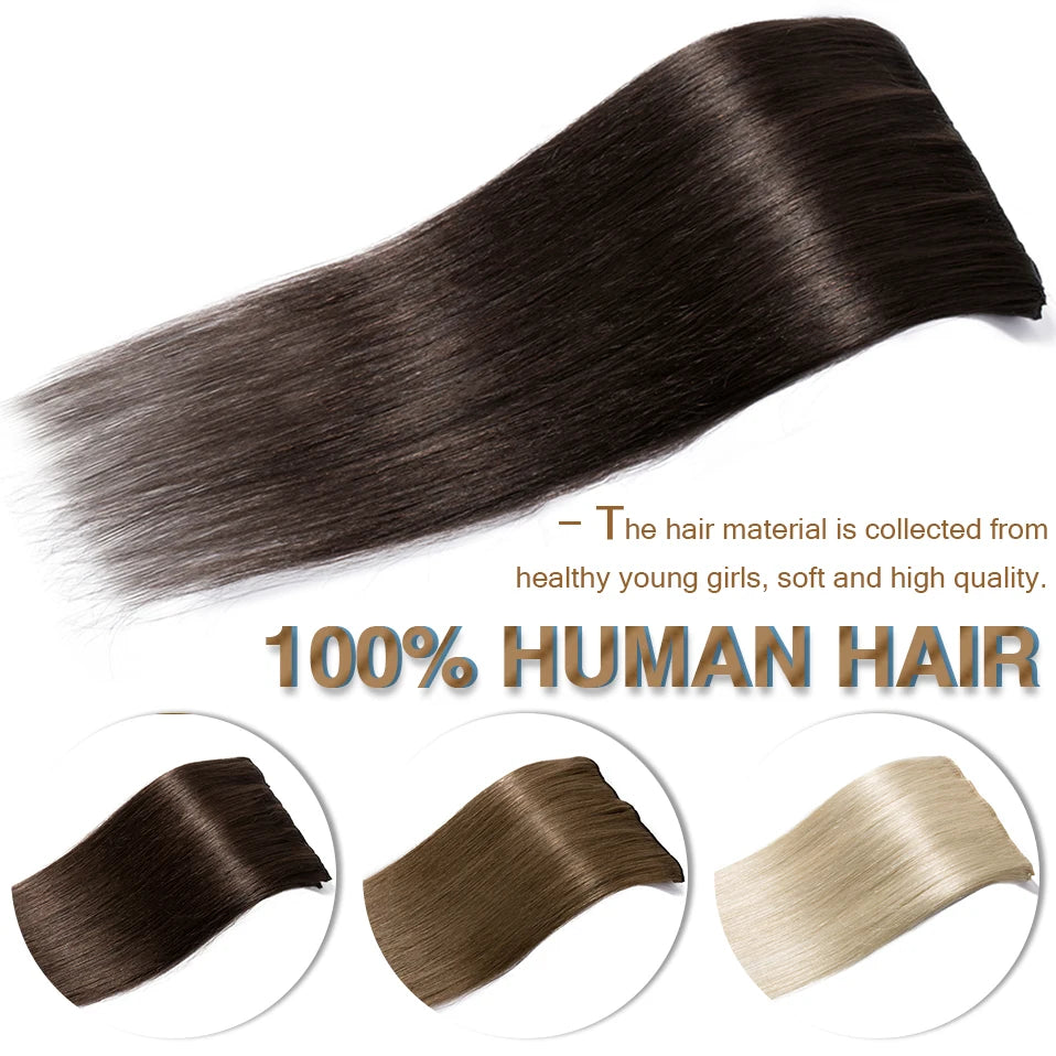 S-noilite 65g Clip In Hair Extensions Human Hair Natural Extension Hair Clips 7Pcs/Set 15"-22" Full Head Clip In Natural Hair