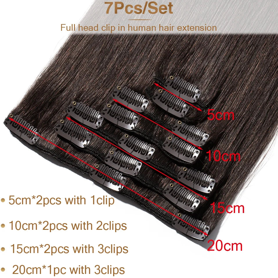 S-noilite 65g Clip In Hair Extensions Human Hair Natural Extension Hair Clips 7Pcs/Set 15"-22" Full Head Clip In Natural Hair