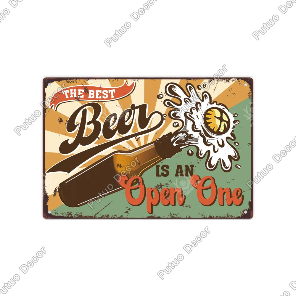 Funny Beer Metal Sign Plaque Vintage Pub Tin Wall Decor Several Styles, for Bar Man Cave Hand Painted Technique US Warehouse
