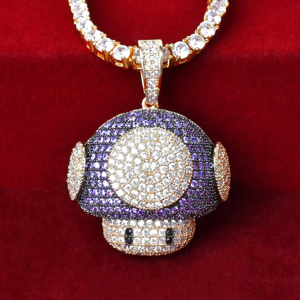 Mushroom Shape Pendant Necklace for Men Mixed Color Hip Hop Jewelry Blue Color