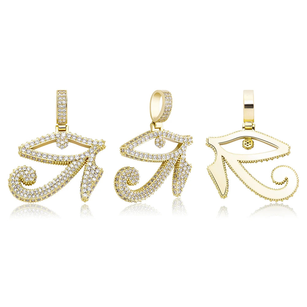 TOPGRILLZ Eye of Horus Pendant Necklace With Tennis Chain Gold Color Iced Out Cubic Zirconia Hip Hop Rock Fashion Jewelry Gift