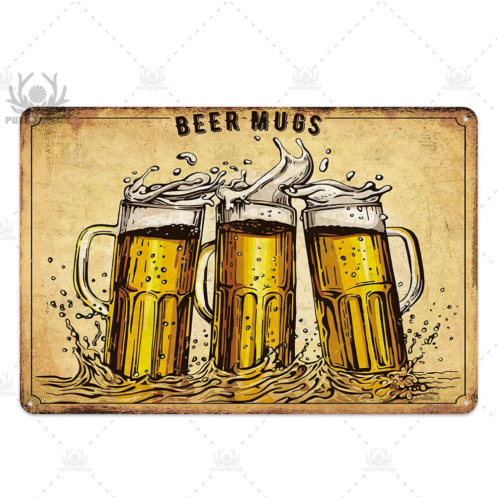 Funny Beer Metal Sign Plaque Vintage Pub Tin Wall Decor Several Styles, for Bar Man Cave Hand Painted Technique US Warehouse