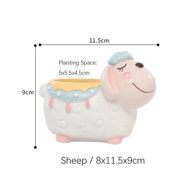 Cartoon Animal Flower Pot for Succulents Cactus Plants, Unicorn Elephant Bear Fairy Garden Figurine, Home Tabletop Decor