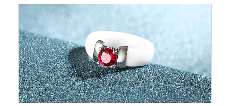6mm White Black Ceramic Rings Plus Red Cubic Zirconia For Women Gold Color Stainless Steel Women Wedding Ring Engagement Jewelry