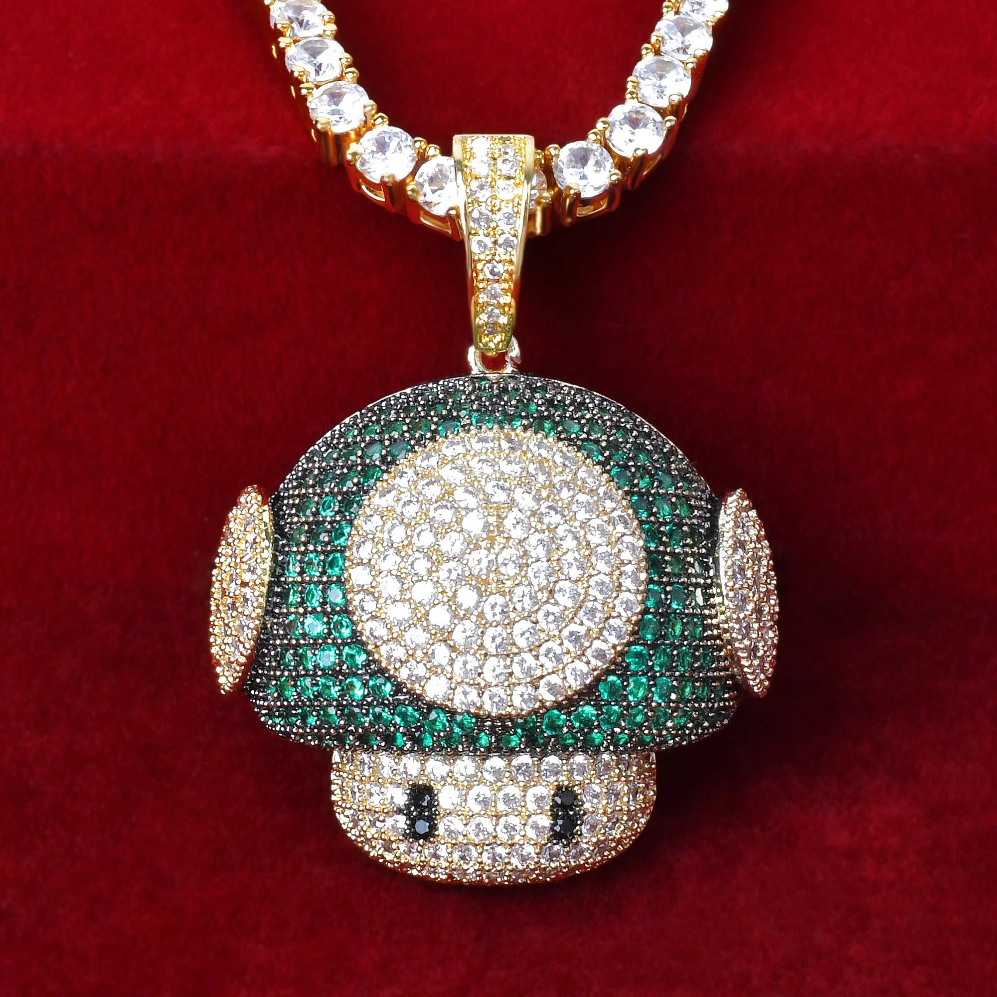 Mushroom Shape Pendant Necklace for Men Mixed Color Hip Hop Jewelry Blue Color