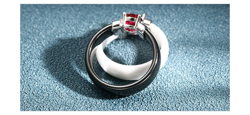 6mm White Black Ceramic Rings Plus Red Cubic Zirconia For Women Gold Color Stainless Steel Women Wedding Ring Engagement Jewelry