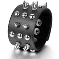 BONISKISS 2020 New Arrival Punk Gothic Rock Cuspidal Spikes Rivet Cone Stud Wide Leather Cuff Bracelet Bangle men jewelry