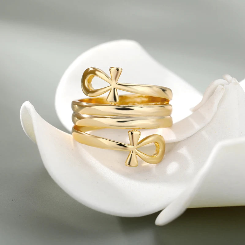 Cross Egyptian Ankh Life Symbol Ring For Women Men Stainless Steel Gold Color Animal Snake Couple Rings Finger Punk Goth Jewelry