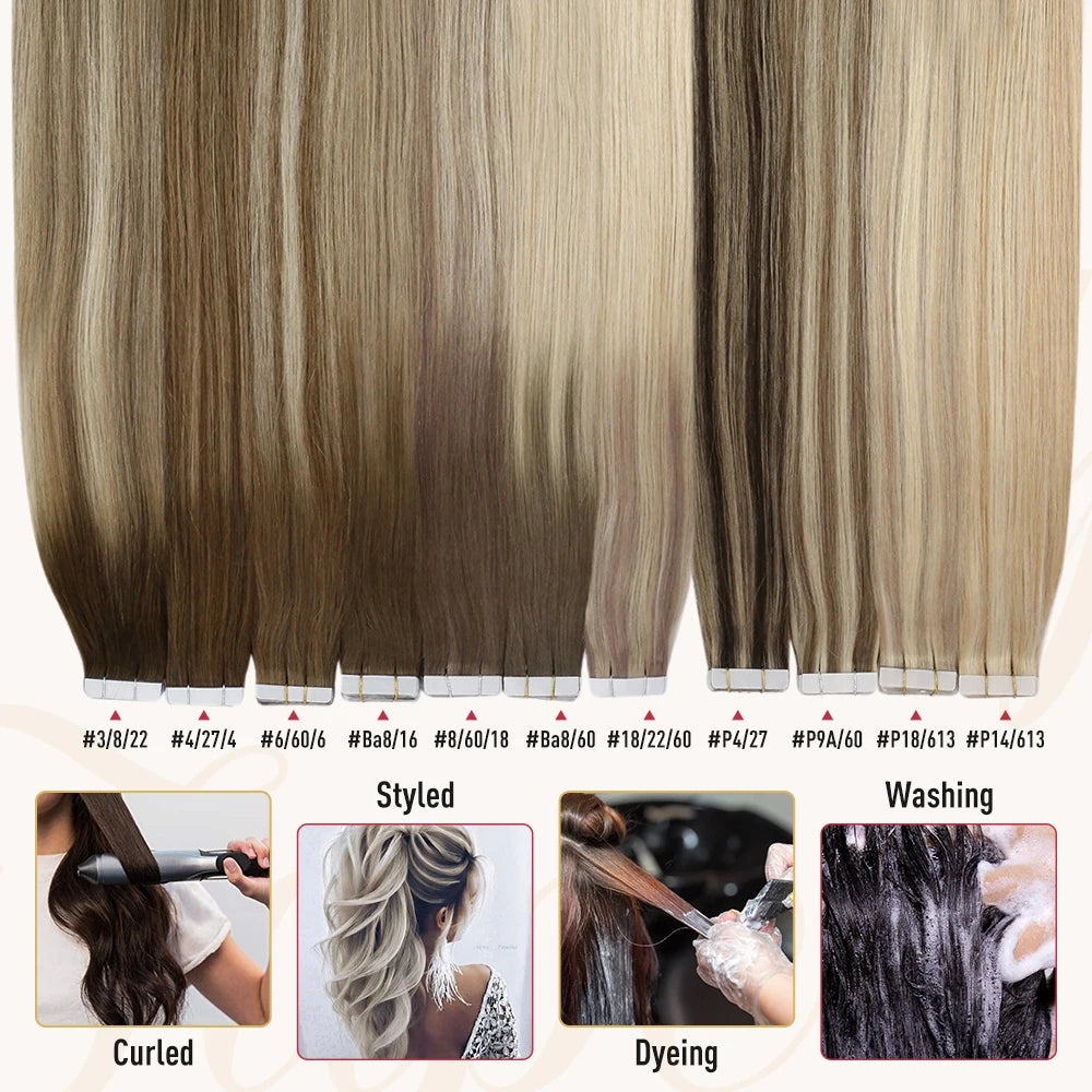 Moresoo Tape in Hair Extensions Black Hair Natural Straight Real Remy Hair Tape Adhesive 100% Human Hair Extensions Tape in