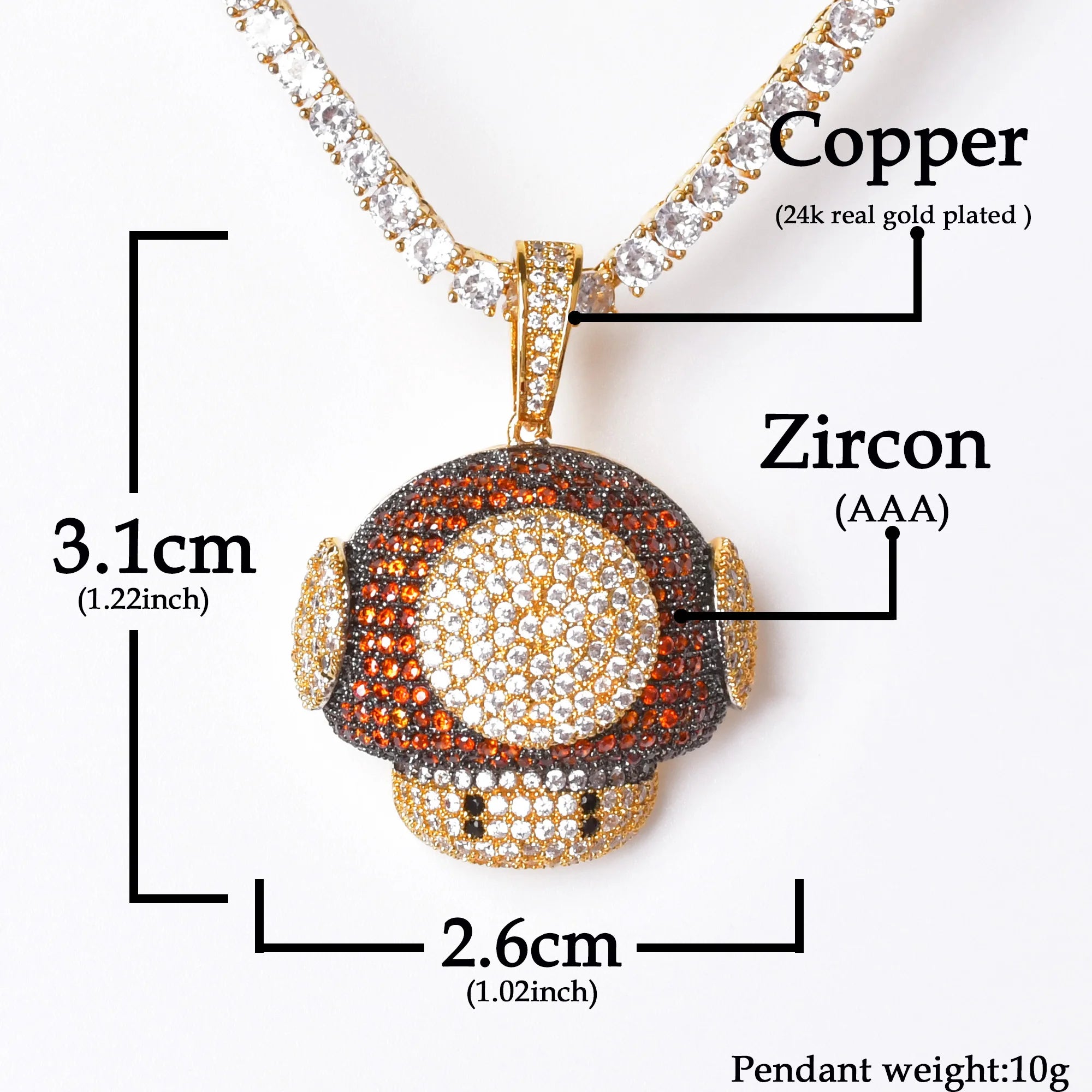 Mushroom Shape Pendant Necklace for Men Mixed Color Hip Hop Jewelry Blue Color