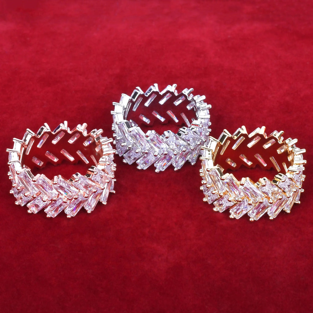 2 Row Baguette Zircon Men's Ring Copper Charms Gold Color Fashion Hip Hop Rock Jewelry