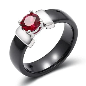 6mm White Black Ceramic Rings Plus Red Cubic Zirconia For Women Gold Color Stainless Steel Women Wedding Ring Engagement Jewelry