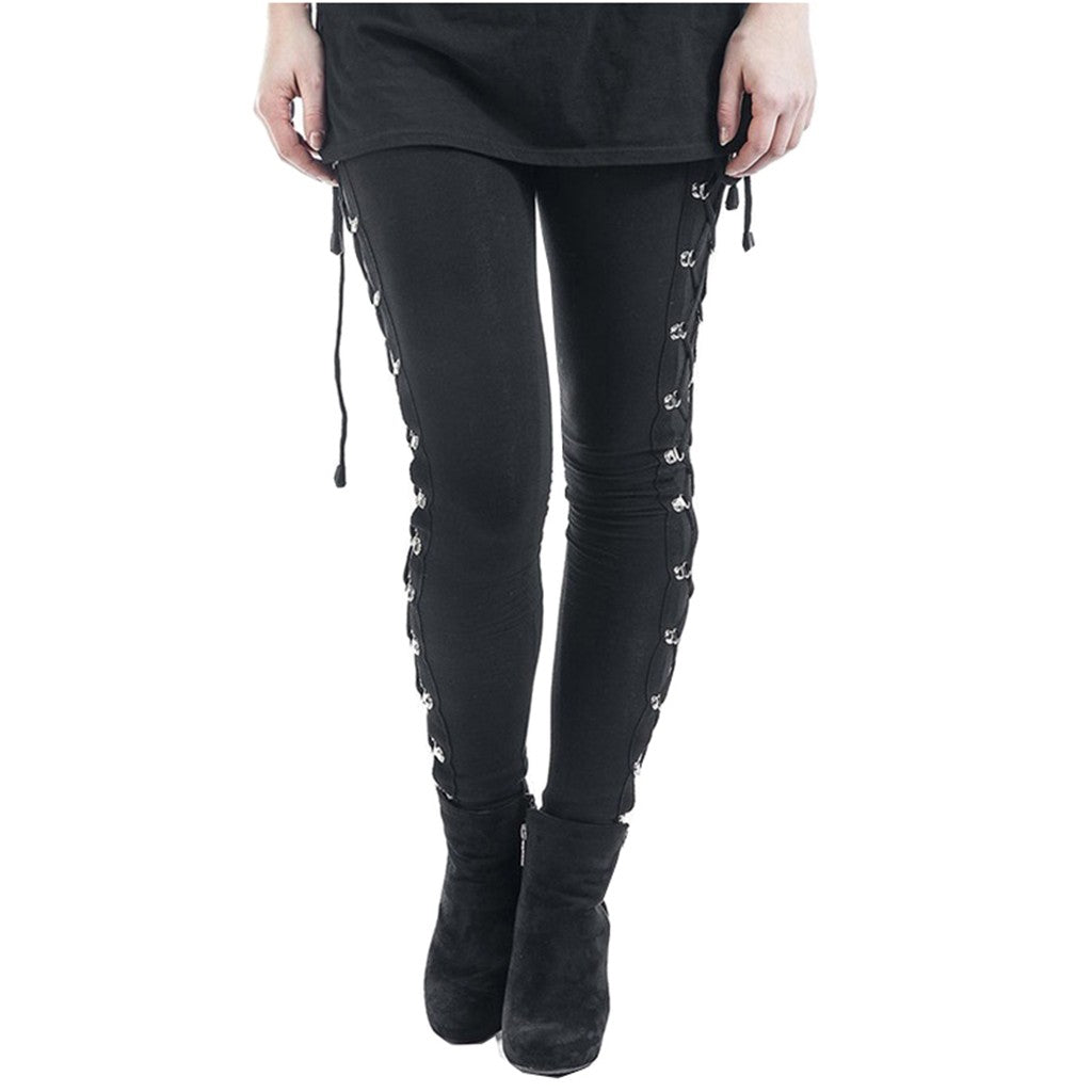 Gothic Leggings Black Vintage Women Punk Lace Up Bottoms Steampunk Pants Leggins Mujer Women Long Pencil Pants Trousers лосины