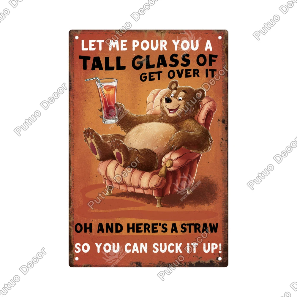 Funny Beer Metal Sign Plaque Vintage Pub Tin Wall Decor Several Styles, for Bar Man Cave Hand Painted Technique US Warehouse