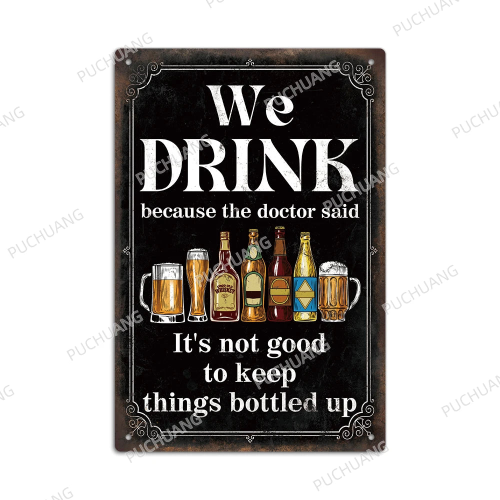 Funny Beer Metal Sign Plaque Vintage Pub Tin Wall Decor Several Styles, for Bar Man Cave Hand Painted Technique US Warehouse
