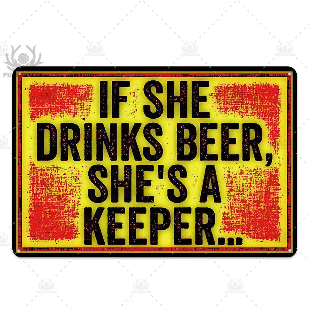 Funny Beer Metal Sign Plaque Vintage Pub Tin Wall Decor Several Styles, for Bar Man Cave Hand Painted Technique US Warehouse
