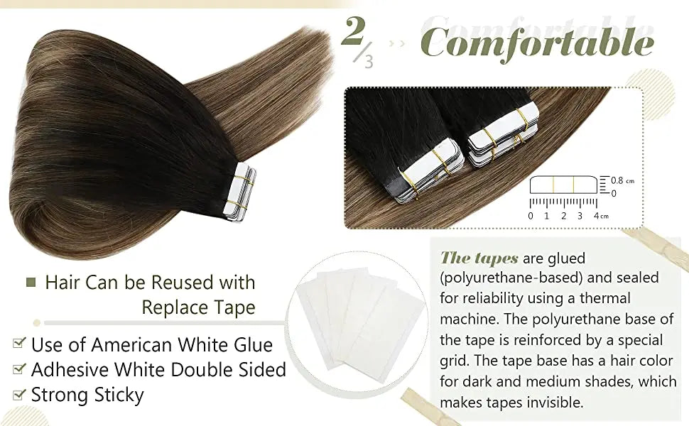 VeSunny Tape in Hair Extensions Human Hair Brown Balayage Cool Brown Fading to Ash Brown with Blonde Long Hair Extensions