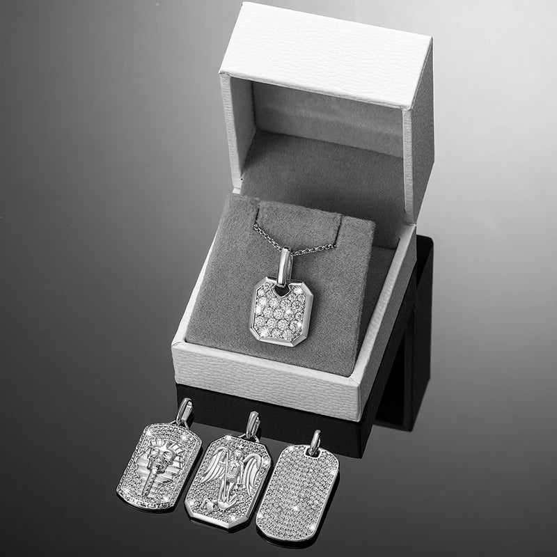 Streamline Tag With Pave Moissanite Diamonds Tag Pendant Real 925 Sterling Silver For Women Men Fine Jewelry Accessories Gift