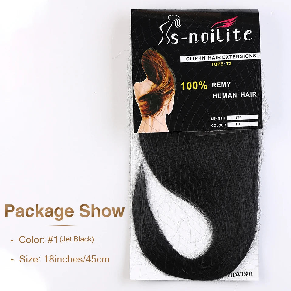 S-noilite 65g Clip In Hair Extensions Human Hair Natural Extension Hair Clips 7Pcs/Set 15"-22" Full Head Clip In Natural Hair