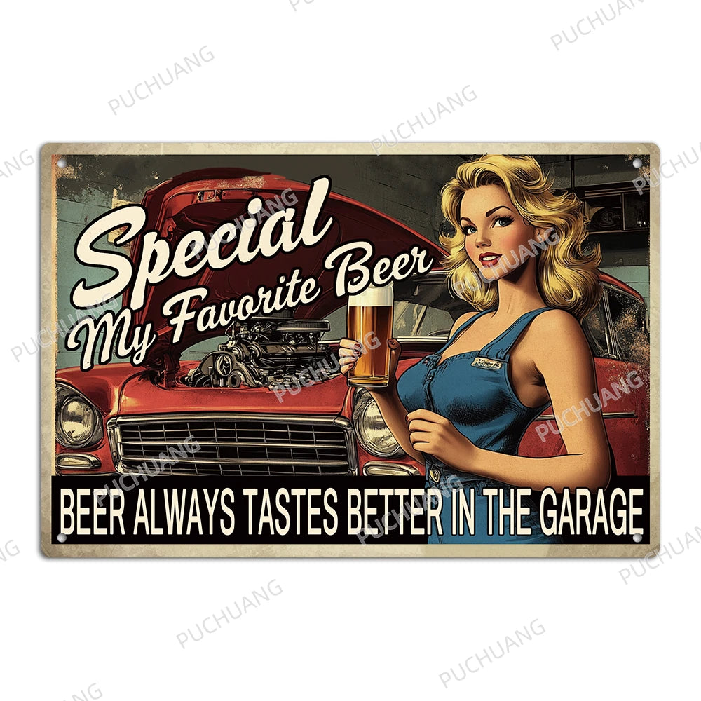 Funny Beer Metal Sign Plaque Vintage Pub Tin Wall Decor Several Styles, for Bar Man Cave Hand Painted Technique US Warehouse