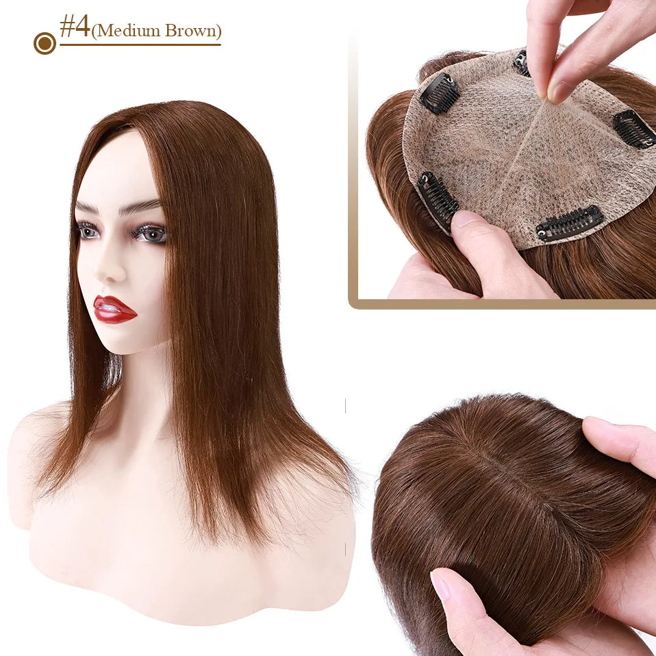 S-noilite 15x16cm Silk Top Hair Toppers Human Hair Silk Base Scalp Topper Wigs 5 Clips In Hair Extension Natutal Hair Piece