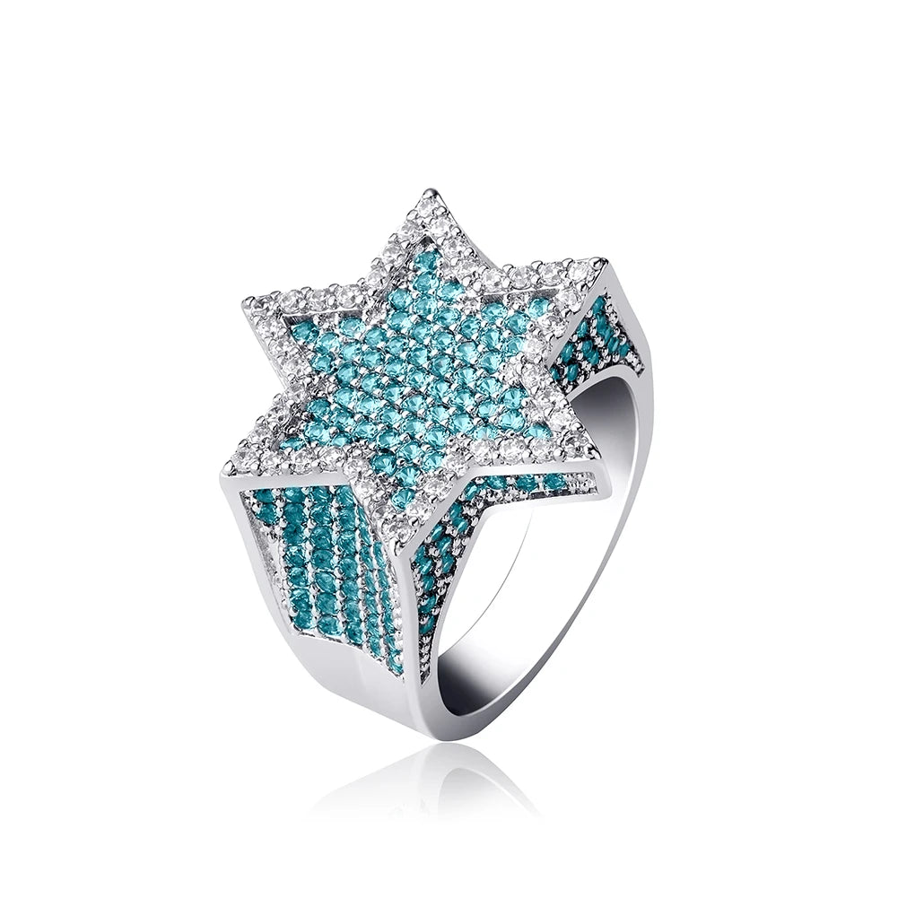New Iced Out Hexagon Star Rings For Men/Women Micro Paved Gold Silver Color Finish Cubic Zircon Charm Hip Hop Jewelry Ring Gift