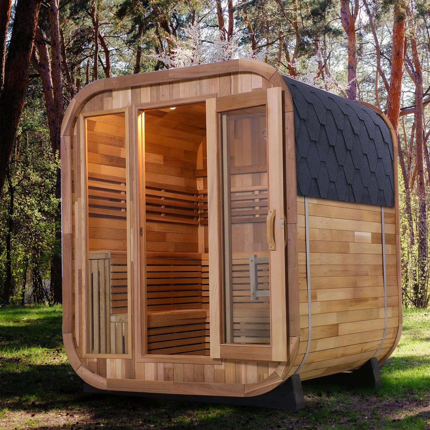 The Best Selling Outdoor Cube Sauna Red Cedar Solid Wood Steam Room for Comfortable and Secure Sauna Experience