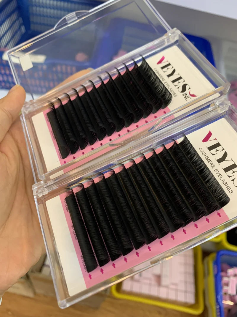 Handmade Premium Velvet Lash Trays Label Volume Silk Velvet Mink Cashmere Eyelash Extensions Darkest Black 0.05