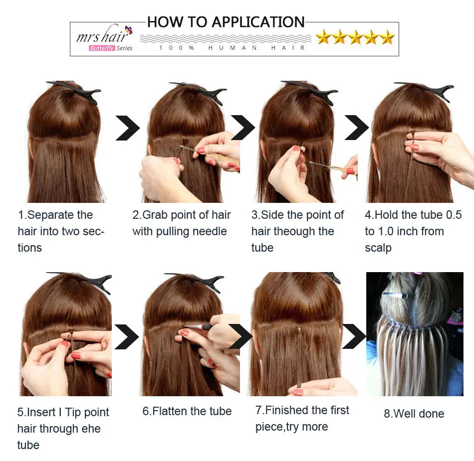 MRS HAIR I Tip Hair Extensions Real Human Hair Pre Bonded Micro Beads Hair Capsules Microlink Capsules Hair
