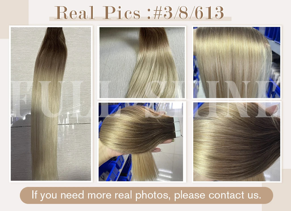 Full Shine Tape In Hair Extensions Human Hair 100% Remy Natural Human Hair Seamless Skin Weft Seamless Color Glue For Women