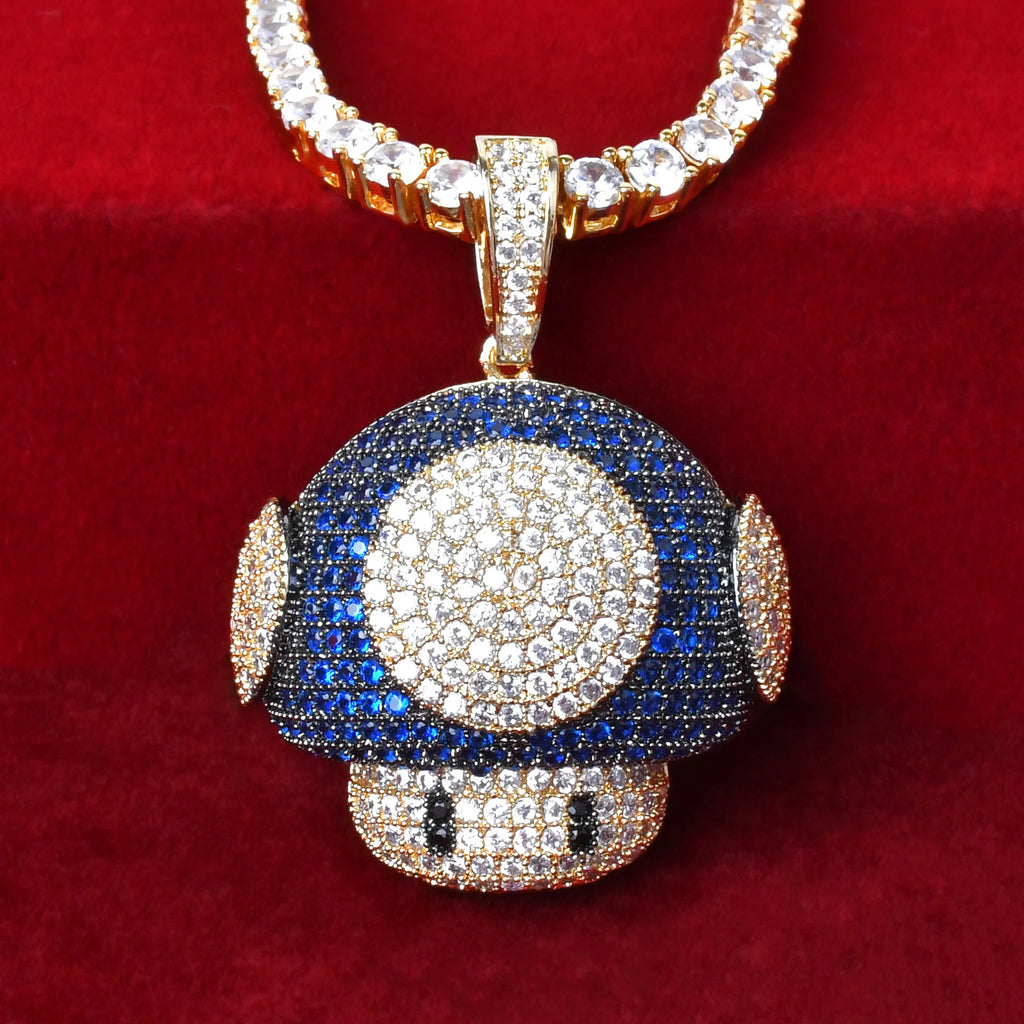 Mushroom Shape Pendant Necklace for Men Mixed Color Hip Hop Jewelry Blue Color