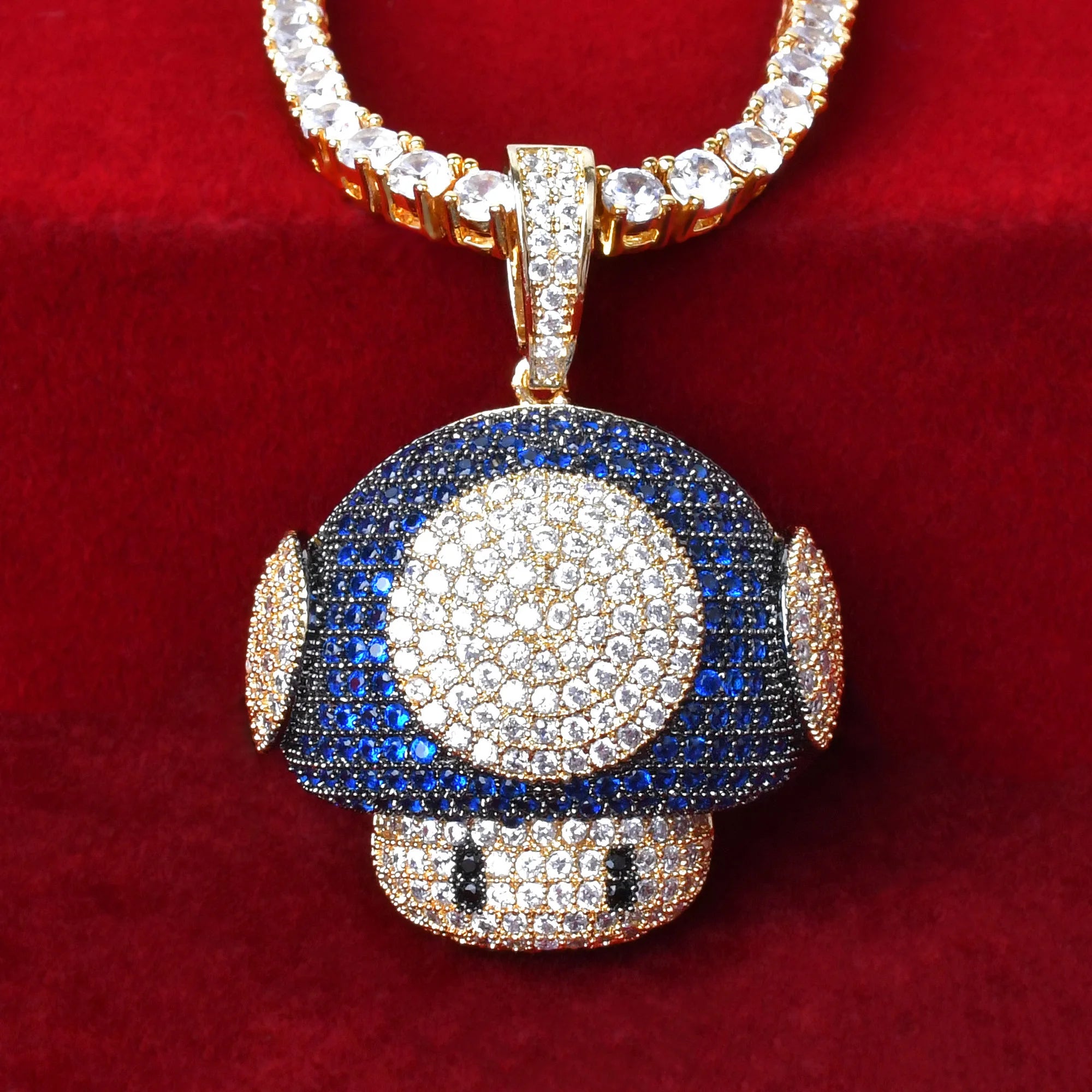 Mushroom Shape Pendant Necklace for Men Mixed Color Hip Hop Jewelry Blue Color